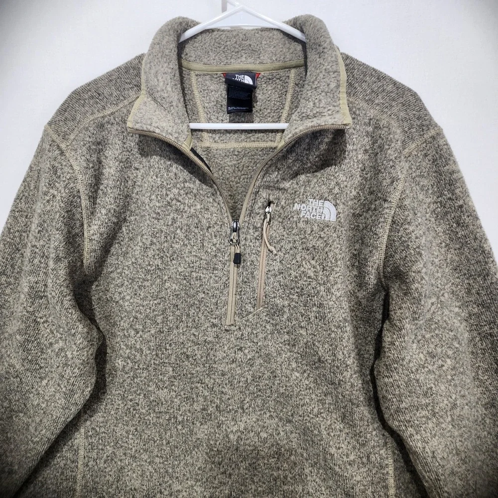 The North Face‎ Men's 1/4 Zip Fleece Pullover Cozy Sweater Beige Size L